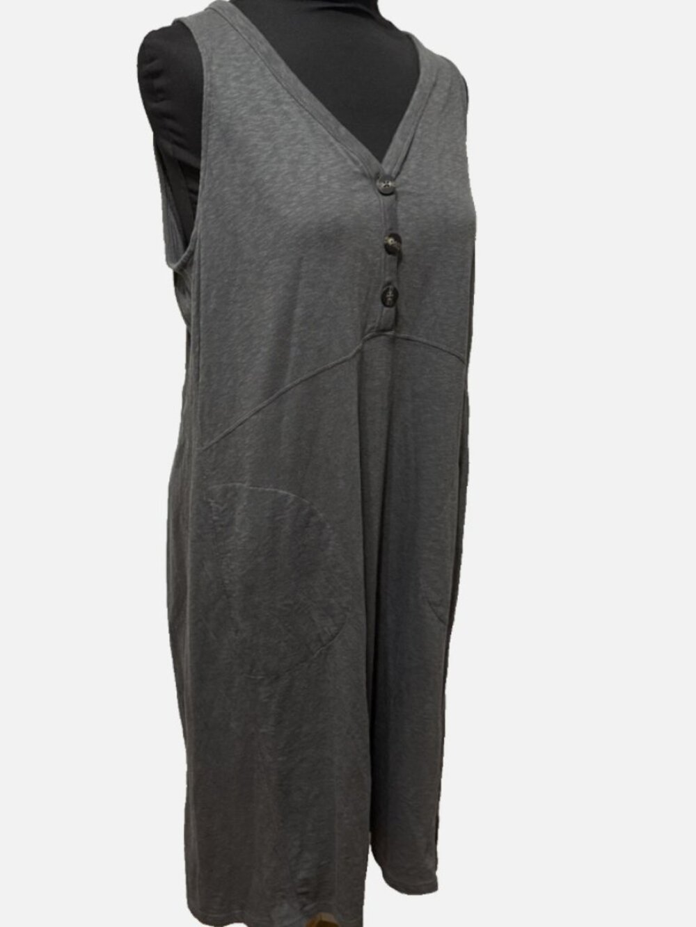 J JILL Med Green Cotton Blend sleeveless t-shirt dress hip pockets M